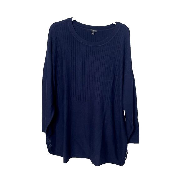 Talbots Top Womens 2X Dark Solid Blue Knit Buttons Nautical Cruise Cotton Rayon - Picture 1 of 8